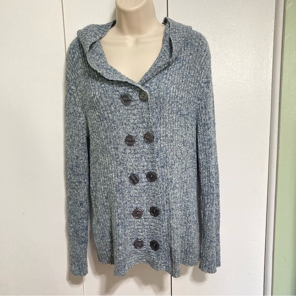 Hooded Hoodie Long Cardigan Sweater Pea Coat Button Down by Dress Barn Large - Picture 2 of 13